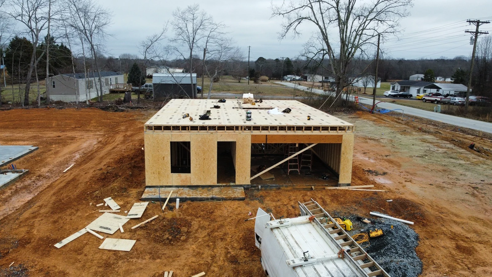 Framing and roof decking in progress