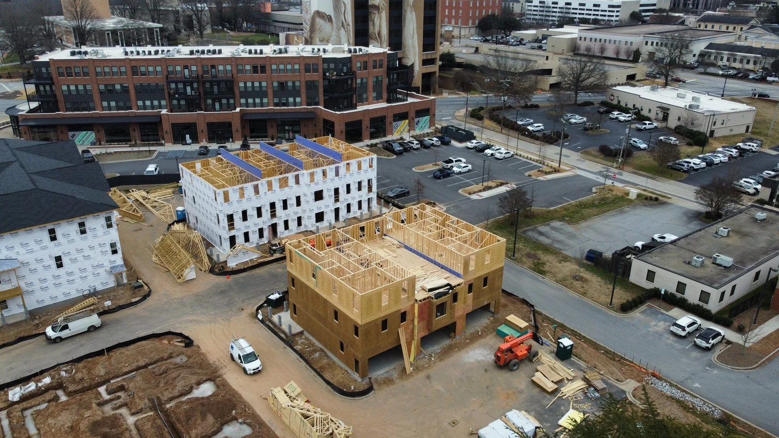 Multifamily townhomes framed near downtown Greenville