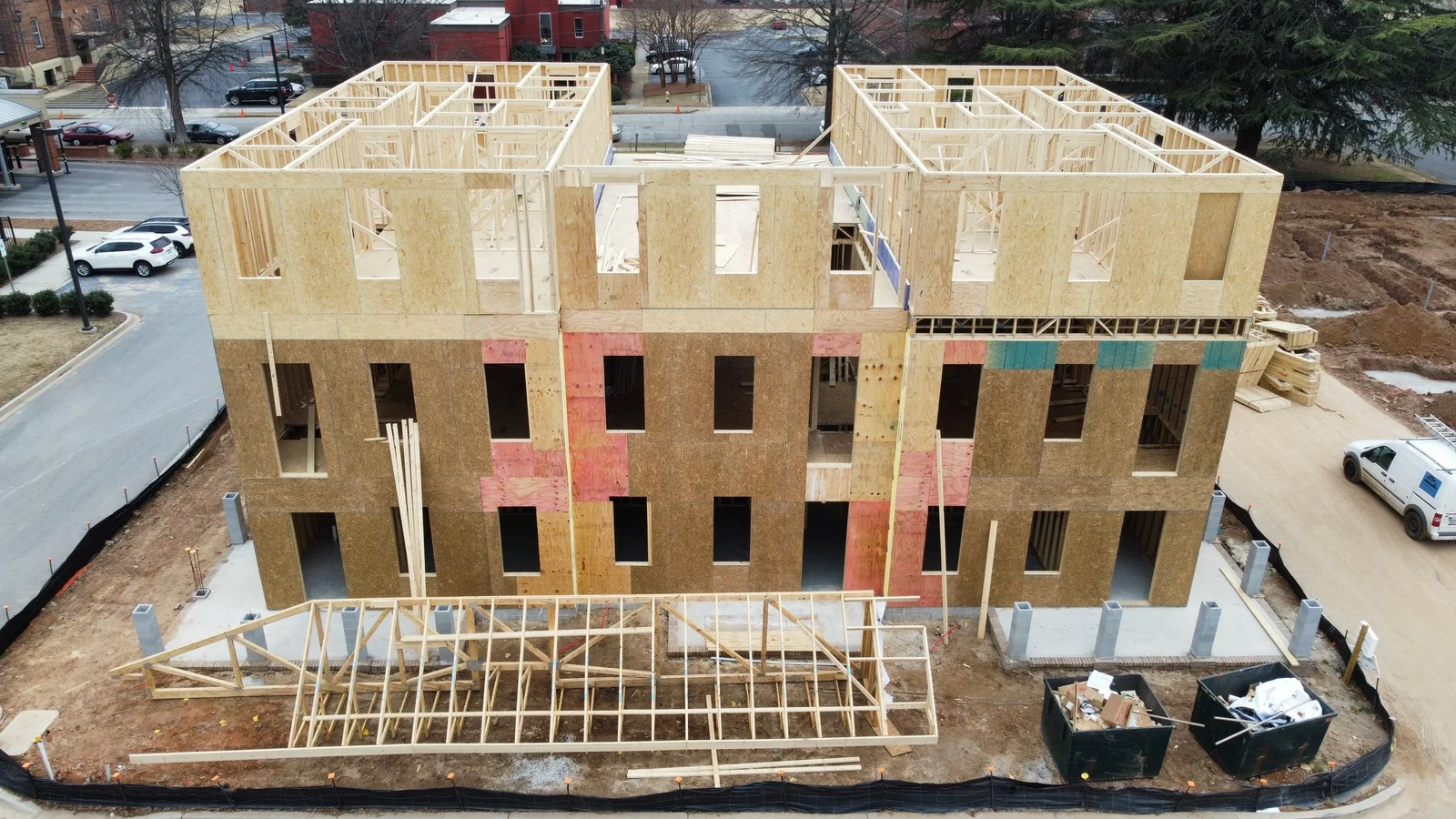 Multifamily townhomes framed near downtown Greenville