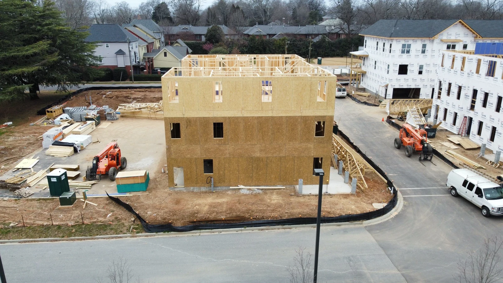 Multifamily townhomes framed near downtown Greenville