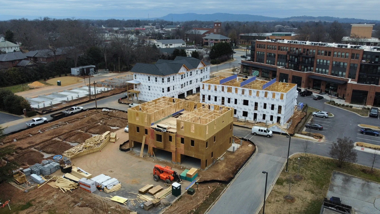 Multifamily townhomes framed near downtown Greenville