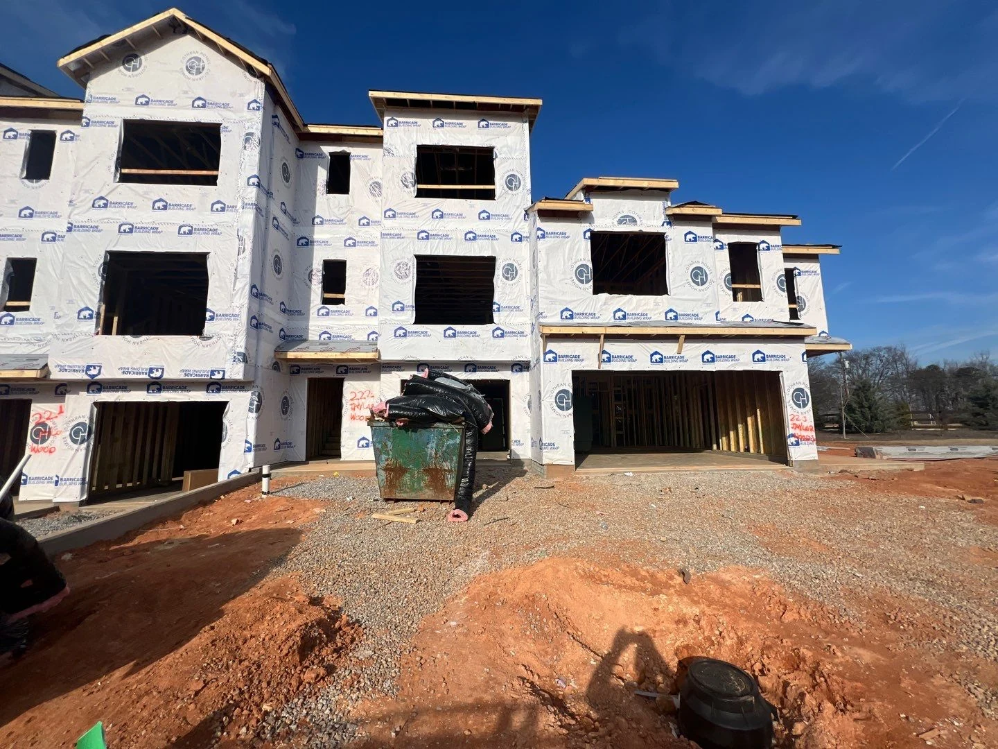 Three-story townhomes framed and wrapped &mdash; Greenville, SC