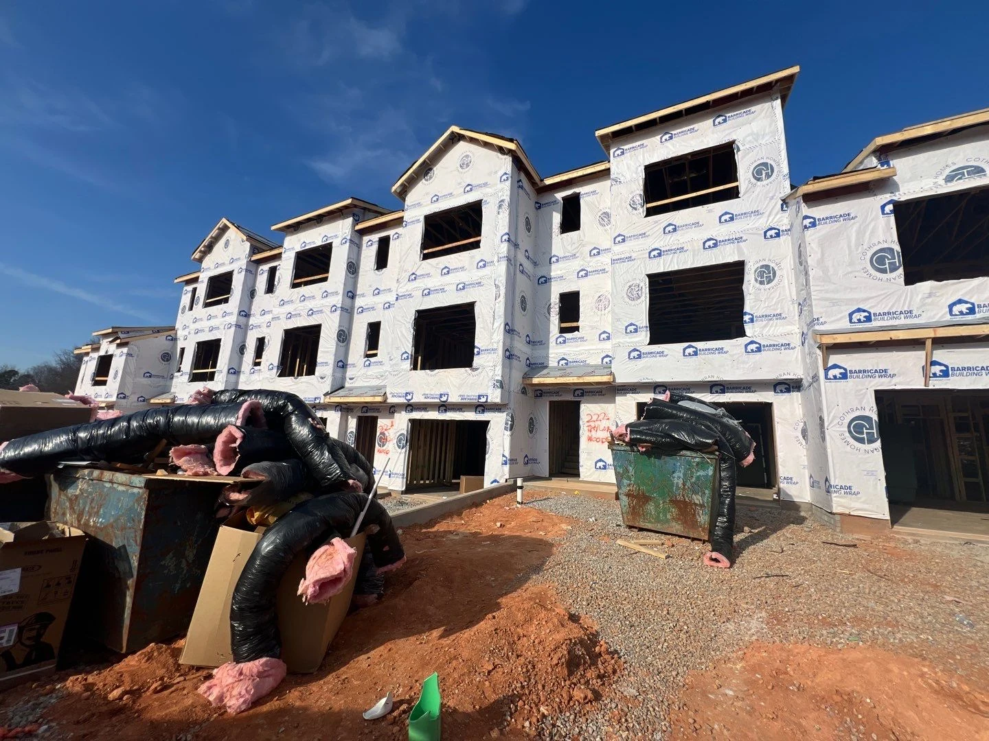 Three-story townhomes framed and wrapped &mdash; Greenville, SC