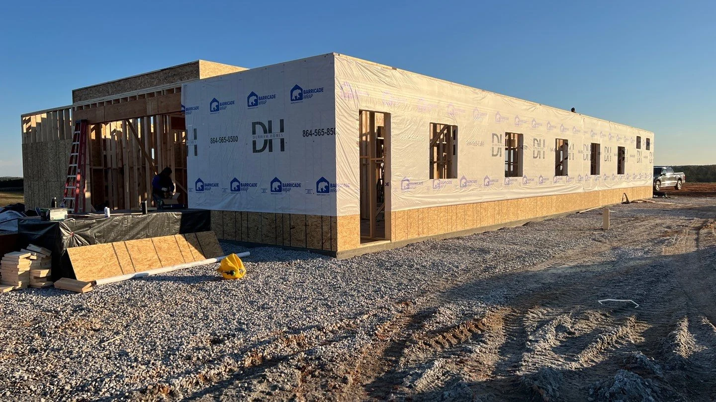 Commercial building framed and sheathed