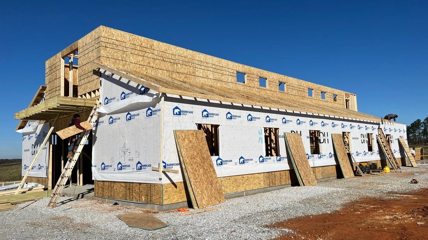 Commercial building framed and sheathed