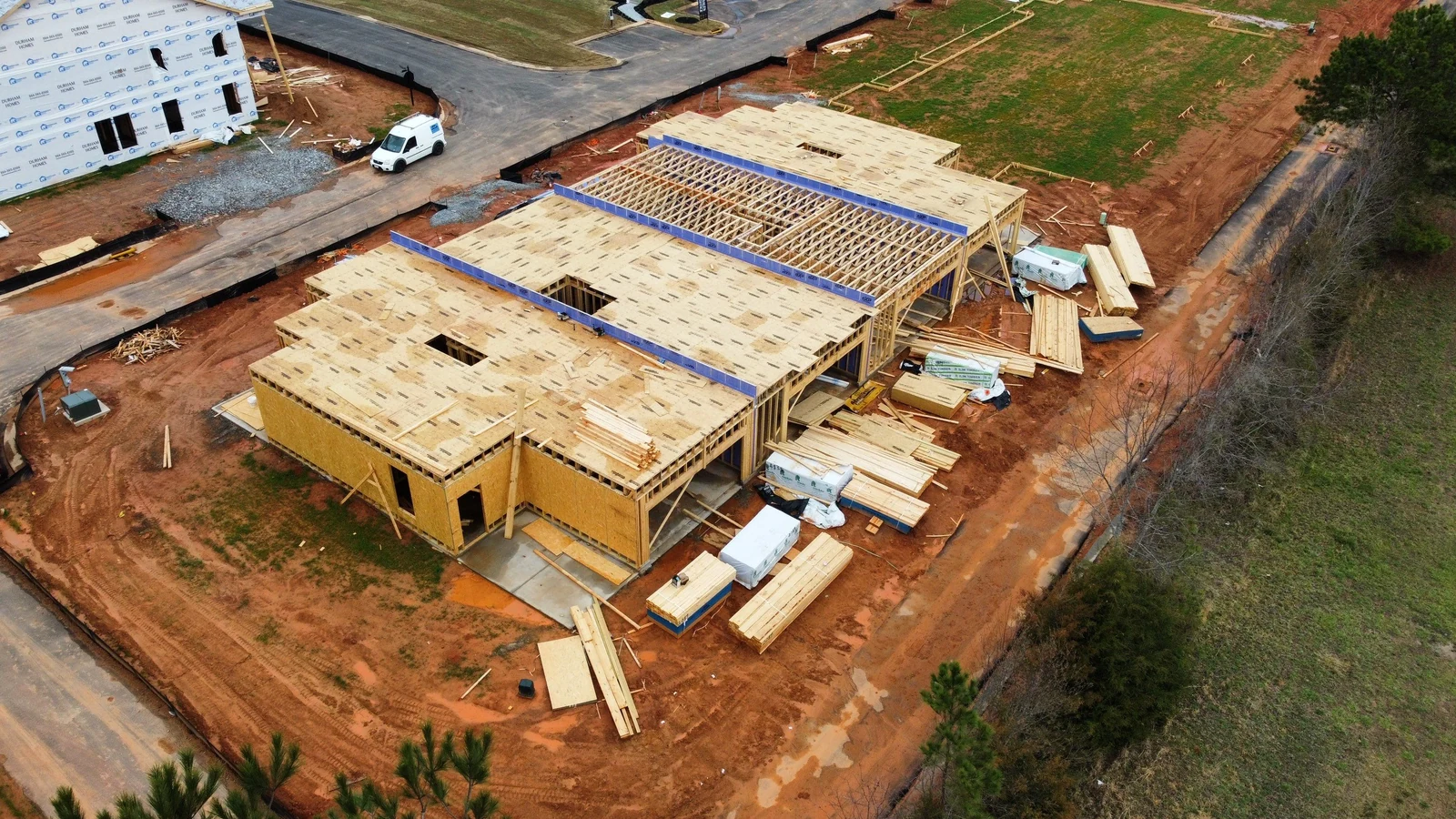 Townhome row framed and roofed