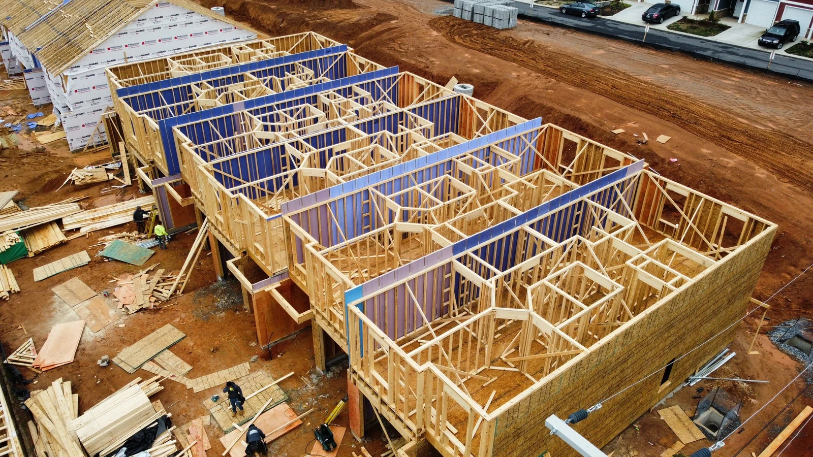 Townhome row framed and roofed