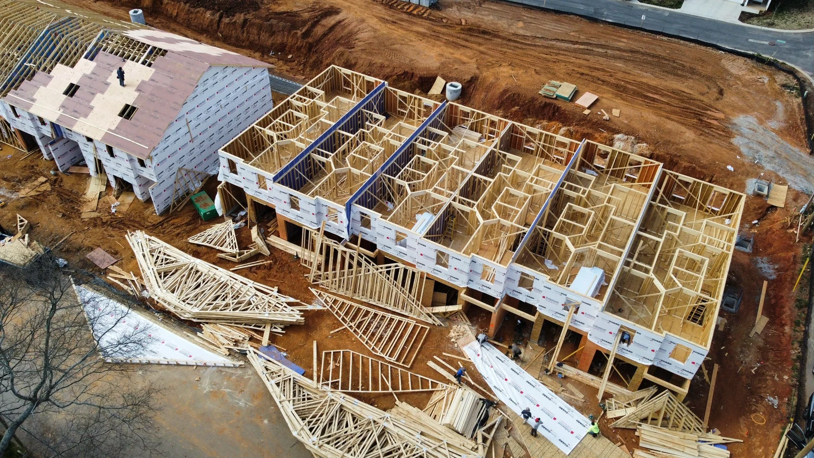 Townhome row framed and roofed