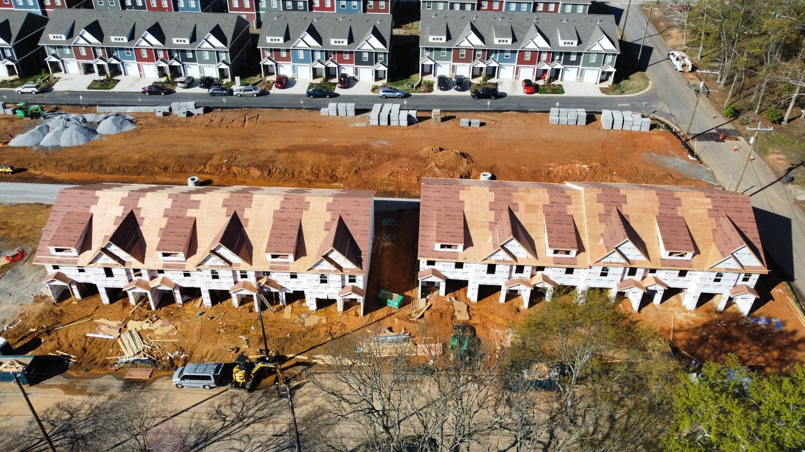 Townhome row framed and roofed