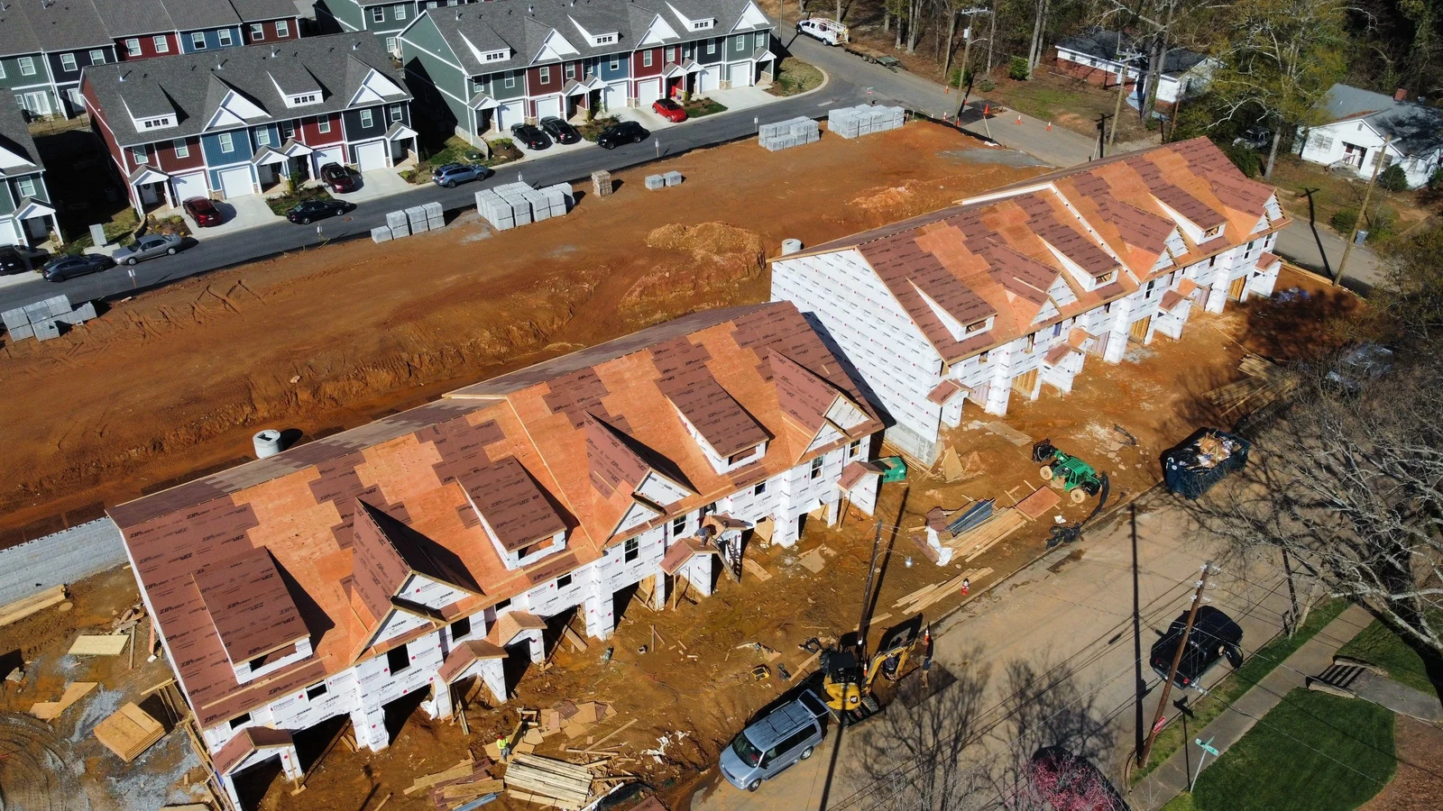 Townhome row framed and roofed