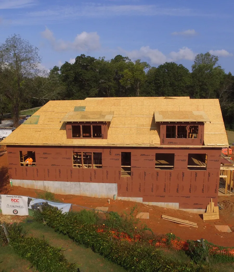 City Scape Winery building fully framed and sheathed